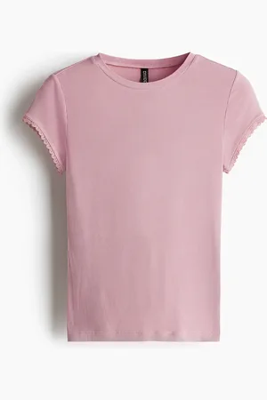 H&M Geripptes T-Shirt mit Spitzenborten