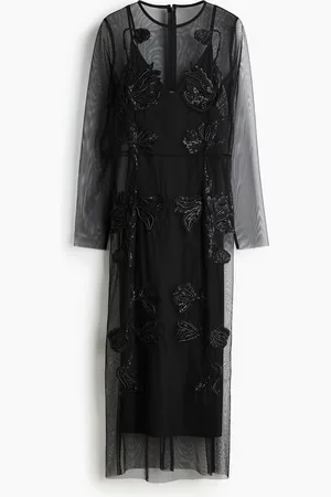H&M Meshkleid mit paillettenbesetzten Stickereien