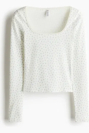 H&M Baumwollshirt mit Picot-Besatz