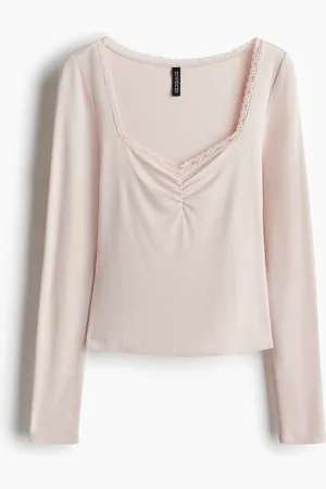 H&M Geripptes Shirt mit Spitze