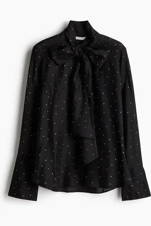 H&M Strassverzierte Bluse mit Bindekragen
