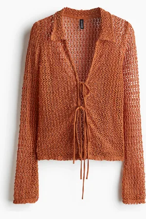 H&M Shirt aus Ajourstrick mit Bindebändern vorn