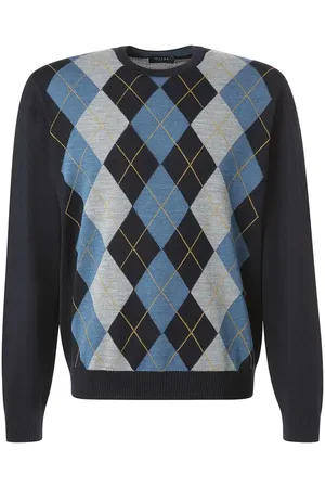 Maerz Pullover, Merinowolle waschbar, marineblau gemustert