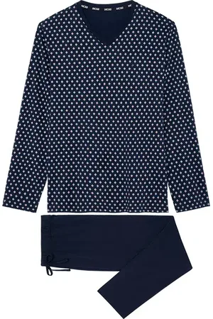 Hom Pyjama, Baumwoll-Jersey, navy gemustert