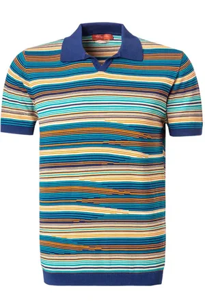 Daniele Fiesoli Polo-Shirt, Baumwoll-Strick, türkis-beige gestreift
