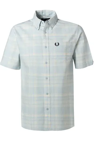 Fred Perry Kurzarmhemd, Baumwolle, hellblau kariert