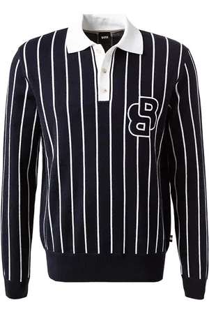 HUGO BOSS Pullover, Baumwolle, nachtblau-weiß gestreift