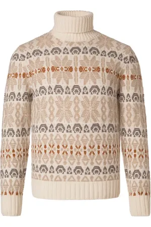 Gran Sasso Rollkragenpullover, Schurwolle, ecru-greige gemustert