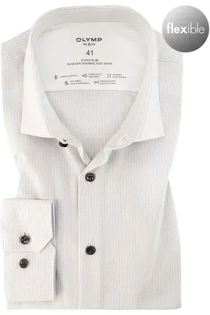 Olymp Hemd, Super Slim Fit, Baumwoll-Stretch Climate Control, silbergrau-beige gemustert