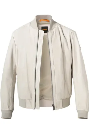 HUGO BOSS Lederjacke, Ziegenvelours, hellbeige