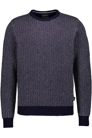 Fynch-Hatton Pullover, Lammwolle, navy-greige gemustert
