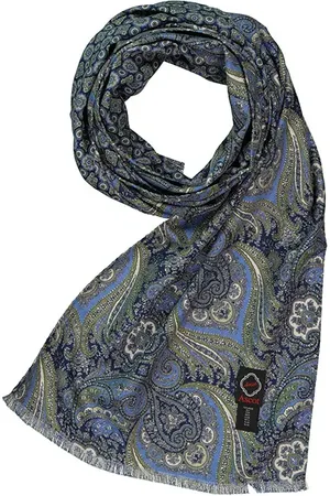 Ascot Schal, Seide, blau-khaki gemustert