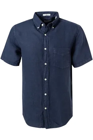 GANT Kurzarmhemd, Regular Fit, Reines Leinen, marine