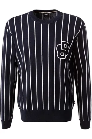 HUGO BOSS Pullover, Baumwolle, nachtblau-weiß gestreift