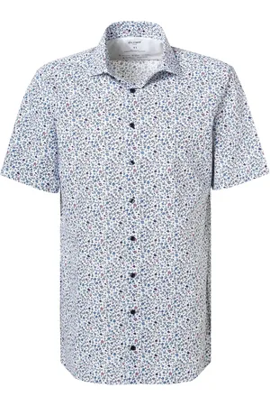 Olymp Kurzarmhemd, Modern Fit, Baumwoll-Stretch Climate Control, bleu-weiß floral