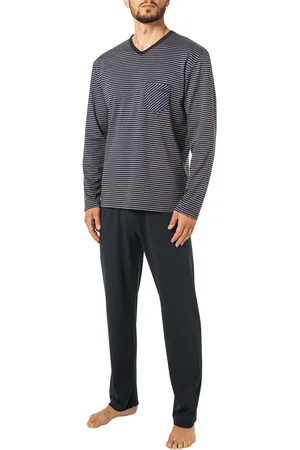 Calida Pyjama, Comfort Fit, Baumwolle, dunkelblau gestreift