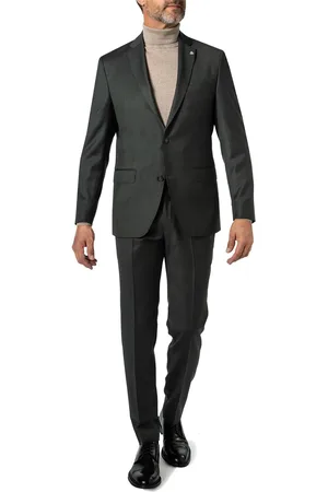 Roy Robson Anzug, Slim Fit, Schurwoll-Strech, graugrün meliert