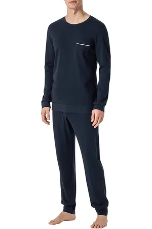 Schiesser Pyjama, Baumwolle, dunkelblau