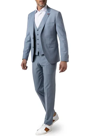 Cinque Anzug Cimonopoli mit Weste, Super Slim Fit, Schurwoll-Stretch, hellblau meliert