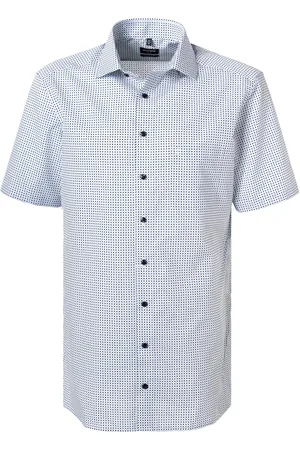 Olymp Kurzarmhemd, Modern Fit, Baumwolle, bleu-navy gemustert