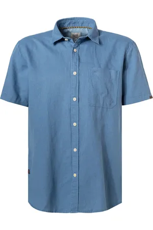 Camel Active Kurzarmhemd, Leinen-Baumwolle, jeansblau