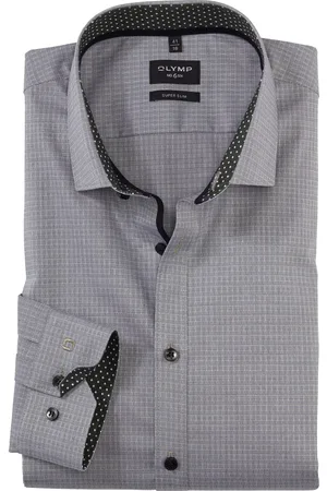 Olymp Hemd, Super Slim Fit, Baumwoll-Stretch, dunkelgrau gemustert