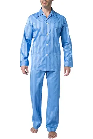 DEREK ROSE Pyjama, Classic Fit, Baumwolle, hellblau gestreift
