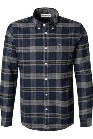 Barbour Hemd, Tailored Fit, Flanell, grau-navy kariert