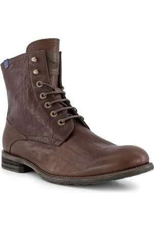 Floris van Bommel Schnürboots, Rindleder Lammfell gefüttert, dunkelcognac