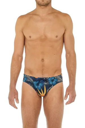 Hom Badeslip, Mikrofaser, navy-gelb gemustert