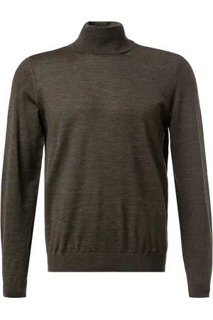 HUGO BOSS Rollkragenpullover, Schurwolle, dunkelbraun meliert