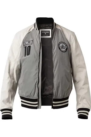 Strellson Lederblouson, Lammnappa-Mikrofaser, mittelgrau-creme