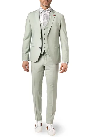 Cinque Anzug Cimonopoli mit Weste, Super Slim Fit, Schurwoll-Stretch, salbei meliert