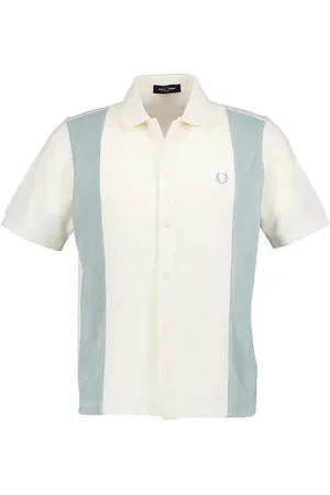 Fred Perry Kurzarmhemd, Baumwoll-Piqué Frottee, ecru-eisblaul