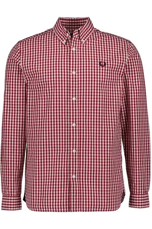 Fred Perry Hemd, Baumwolle, ecru-rot kariert