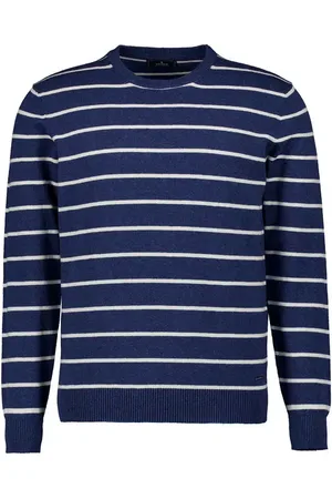 Ragman Pullover, Baumwolle-Leinen, nachtblau-ecru gestreift
