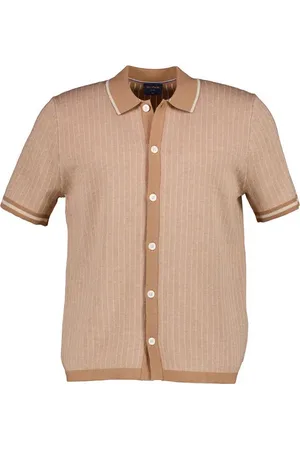 Olymp Polo-Shirt, Casual Fit, Bio Baumwoll-Strick, caramel gestreift