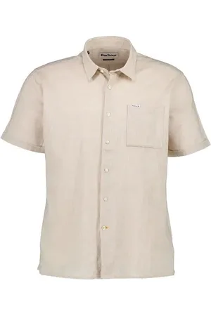Barbour Kurzarmhemd Nelson, Regular Fit, Leinen-Baumwolle, stone