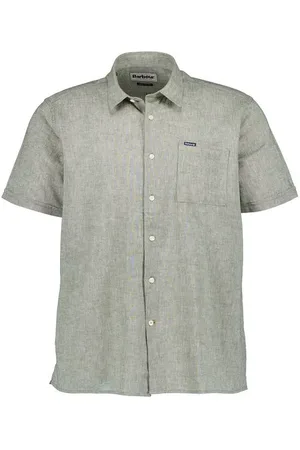 Barbour Kurzarmhemd Nelson, Regular Fit, Leinen-Baumwolle, bleached olive