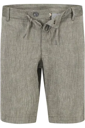 HUGO BOSS Shorts Kane, Regular Fit, Leinen, dunkelgrün meliert