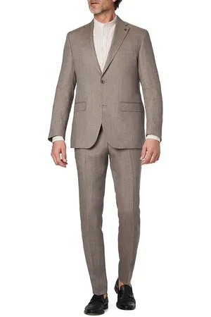 Roy Robson Anzug, Regular Fit, Reines Leinen, cappuccino meliert