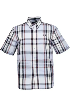 Fred Perry Kurzarmhemd, Leinen-Baumwolle, hellblau kariert