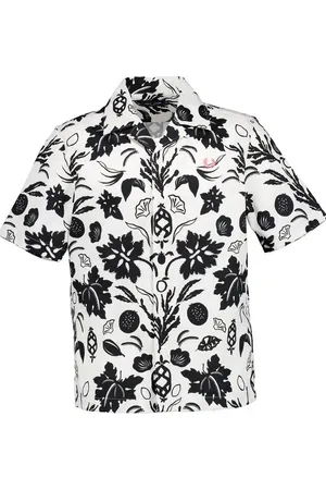 Fred Perry Kurzarmhemd, Baumwolle, schwarz-weiß floral