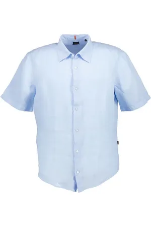 HUGO BOSS Kurzarmhemd Rash, Regular Fit, Reines Leinen, hellblau