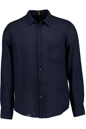 HUGO BOSS Hemd Relegant, Regular Fit, Reines Leinen, dunkelblau