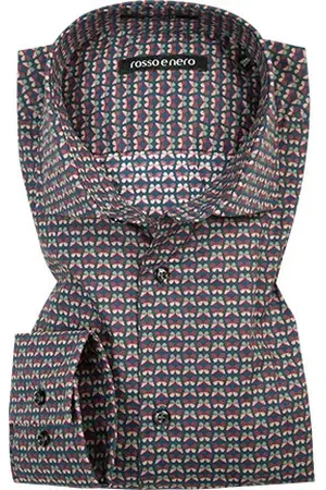 Rosso e Nero Hemd, Slim Fit, Popeline, gemustert