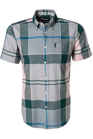 Barbour Kurzarmhemd, Tailored Fit, Baumwolle-Leinen, grün-rosa kariert