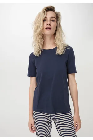 hessnatur Damen Schlafshirt Regular PURE COTTON - blau Grösse34