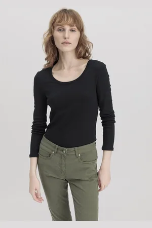 hessnatur Damen Softrib Shirt Fitted aus Bio-Baumwolle mit TENCEL™ Modal - schwarz Grösse34