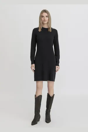 hessnatur Damen Strickkleid Mini Regular aus weicher Schurwolle mit Kaschmir - schwarz Grösse42